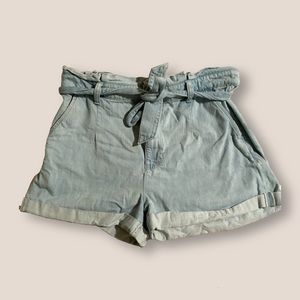 paper bag tie waist denim shorts — express